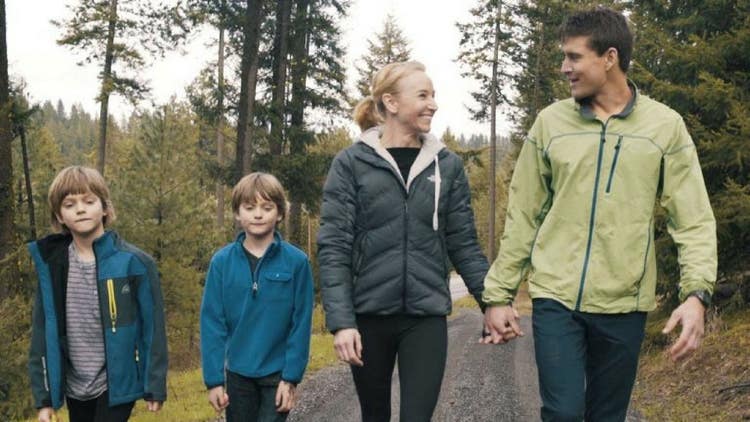 Ben Greenfield on a hike with his two kids and wife.